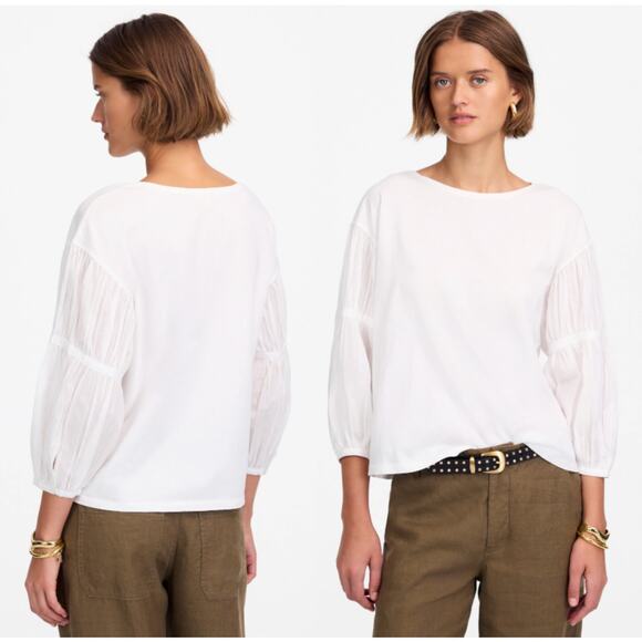 Madewell Tops - Madewell | NWT | Puff-Sleeve Drop-Shoulder Knit Top in White | Sz XS